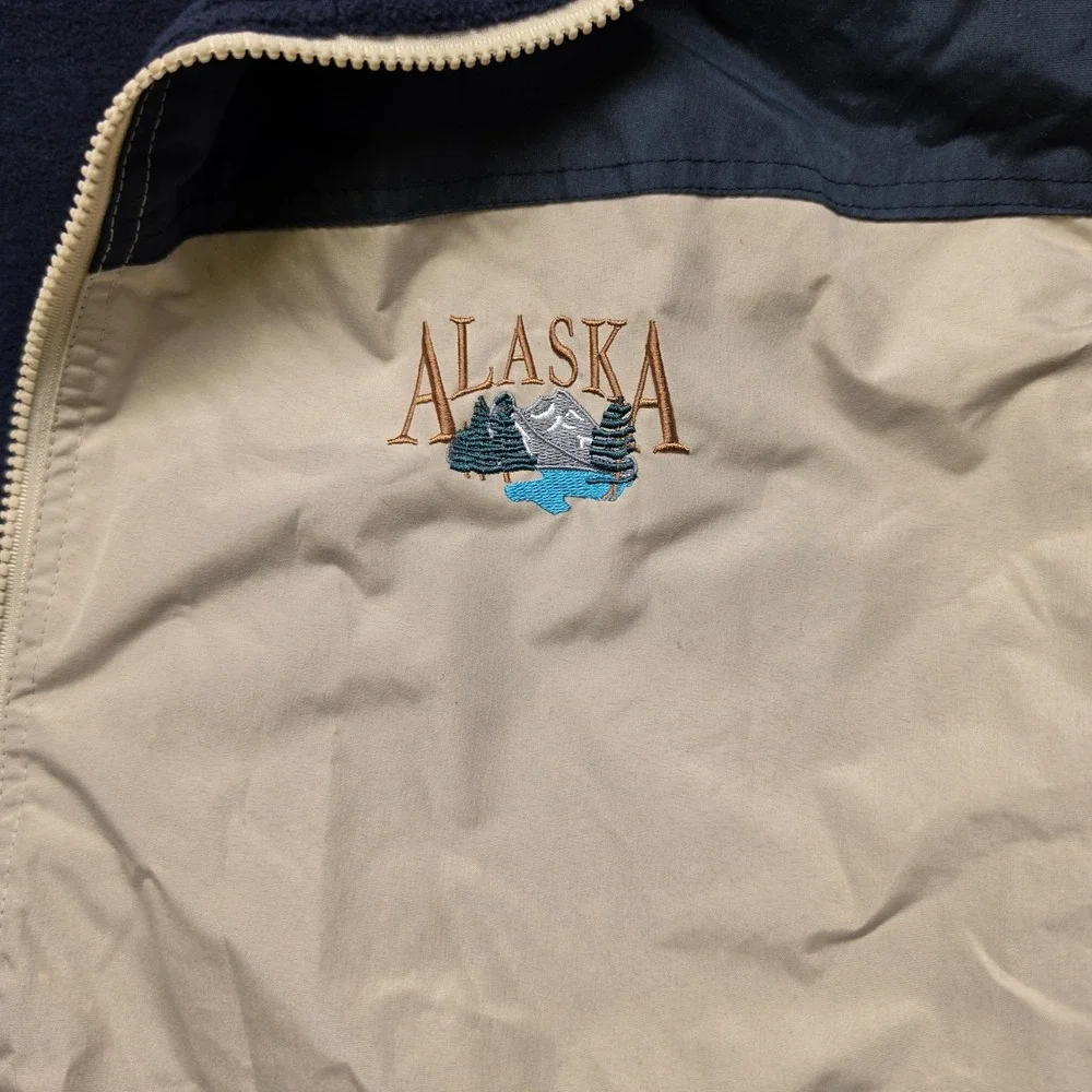 Vintage Alaska Reversible Jacket Full Zip Fleece Lined Nylon Windbreaker Beige N